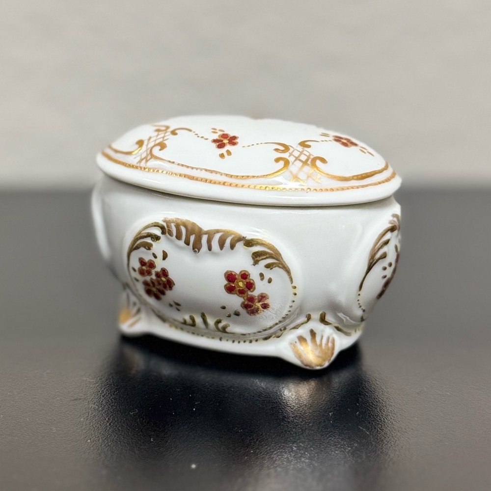 Vintage Hand Painted Floral Porcelain Vanity Jewelry Box